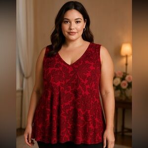 Lane Bryant Womens Red Black Floral Tank Top 18/20 Stretch Plus Size Whimsigoth